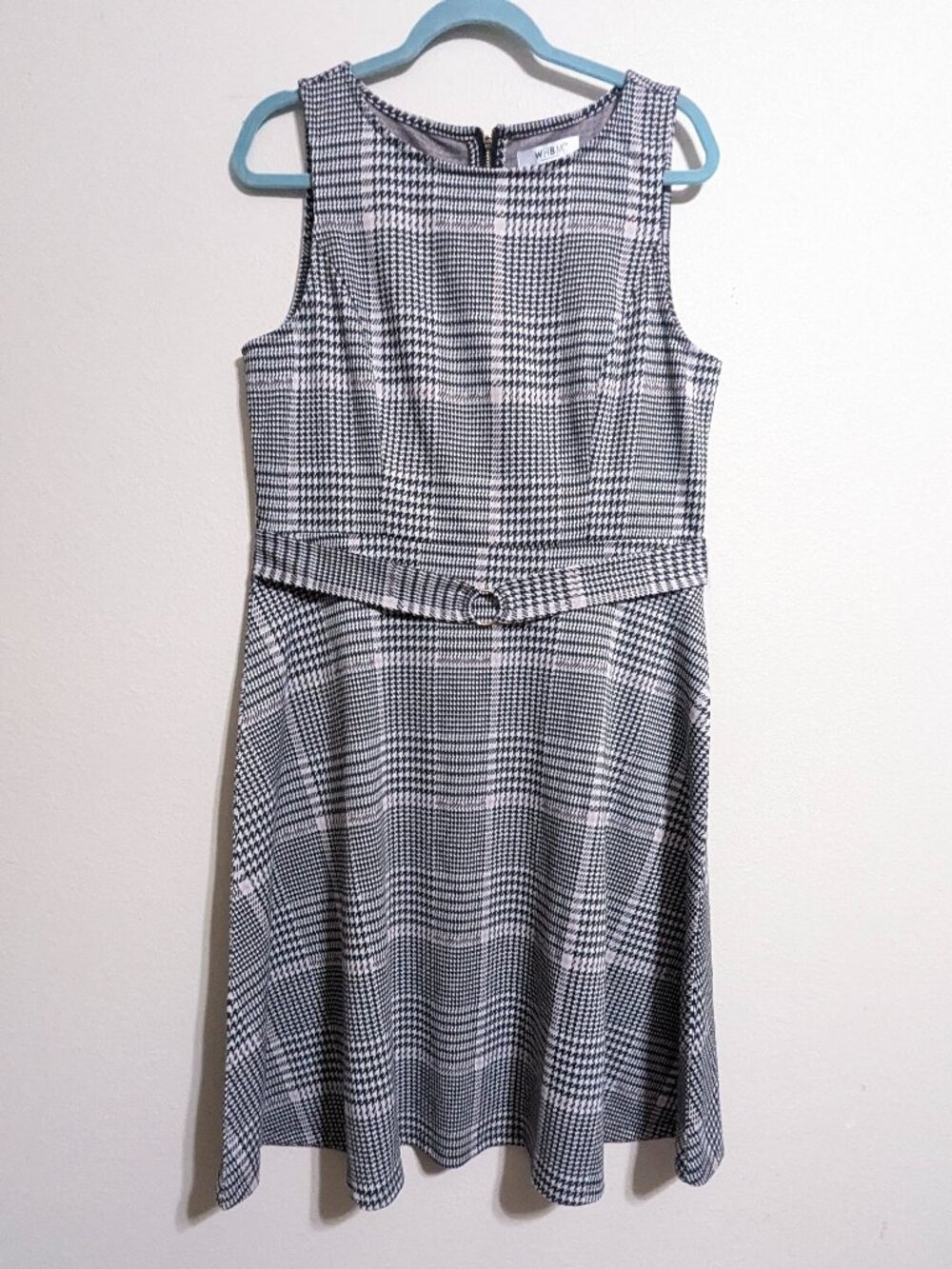 WHBM Houndstooth Fit & Flare Belted Dress Size 14 NWT